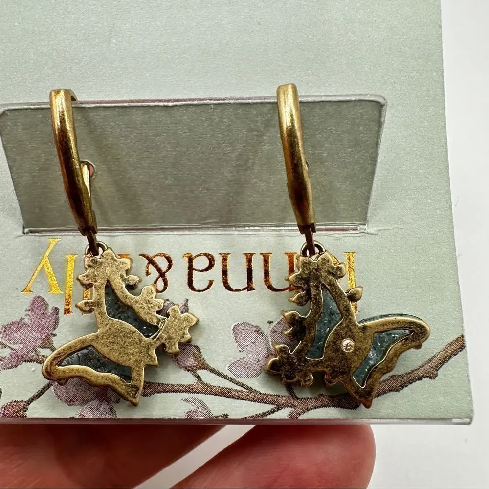 NWT lonna & lilly butterfly and rhinestones in gold tone dangle earrings!‎